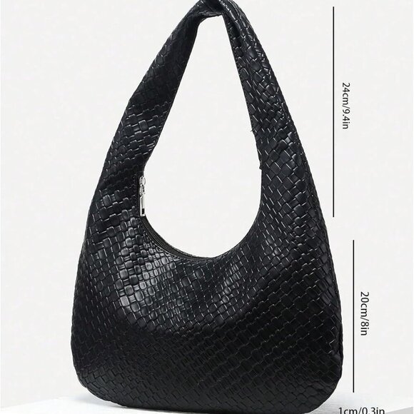 Women's Woven Leather Handbag Vintage Top Handle Shoulder Bags Textured Hobo Bag - Picture 6 of 6